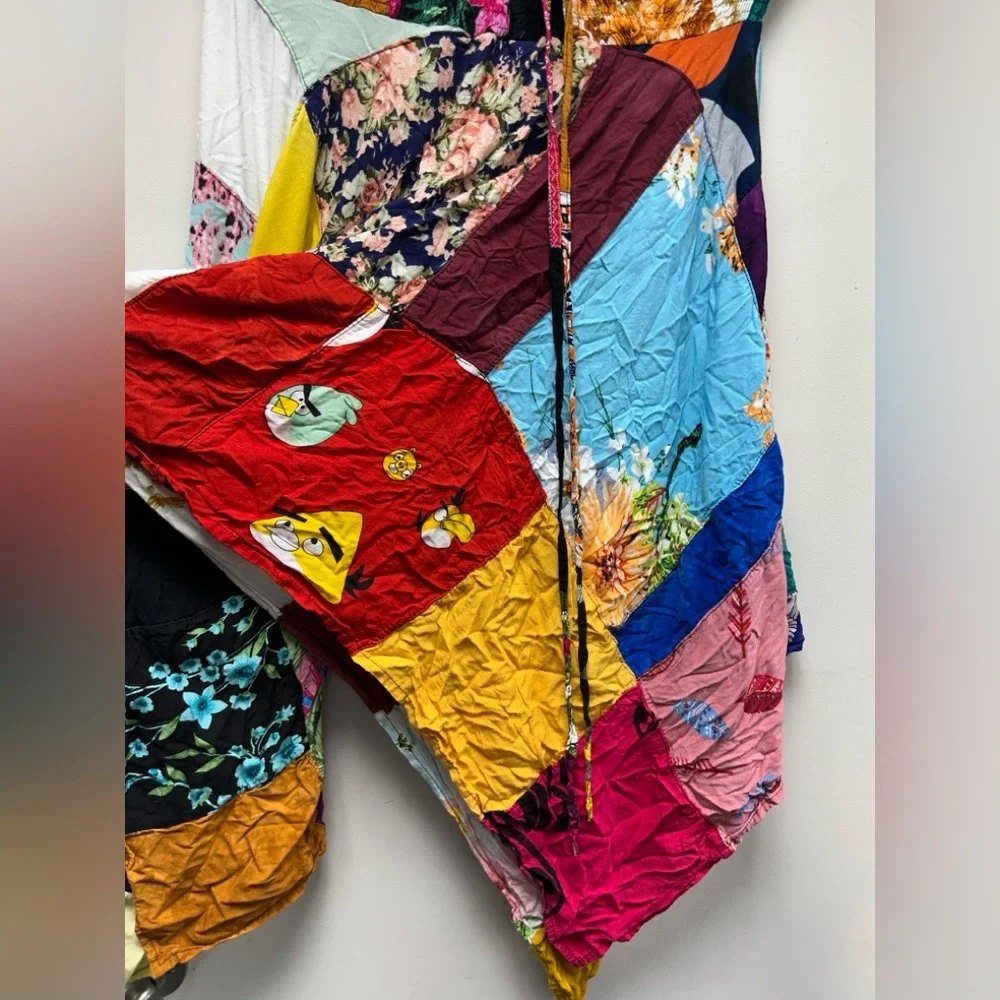 Unique Boho Patchwork Handkerchief Skirt Colorful Hippie Tie Waist - Picture 4 of 8